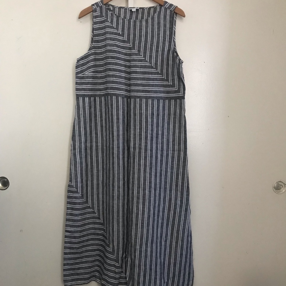 J.Jill love linen 100% linen striped midi dress with pockets